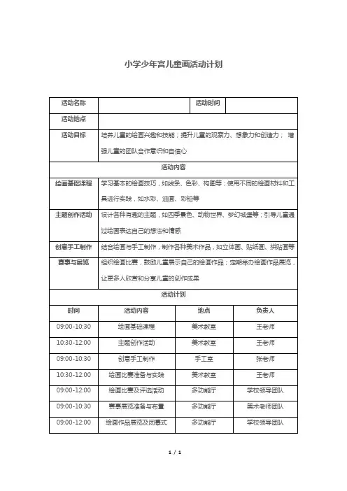 小学少年宫儿童画活动计划