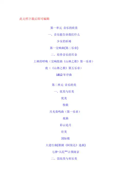 高一音乐教材目录(完整资料)