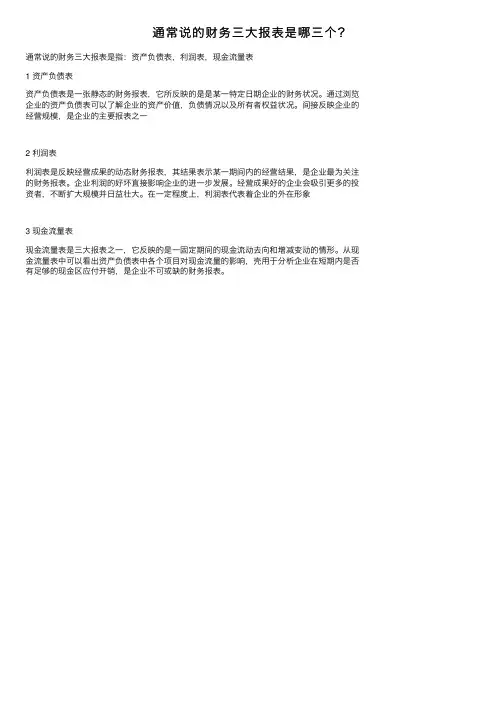 通常说的财务三大报表是哪三个？