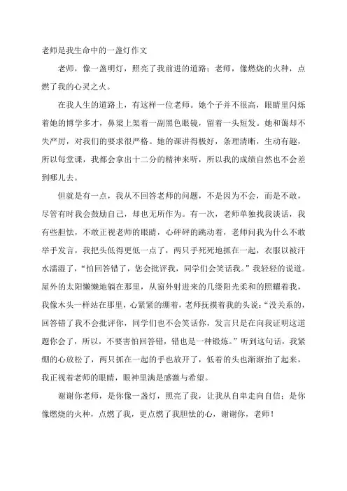 老师是我生命中的一盏灯作文