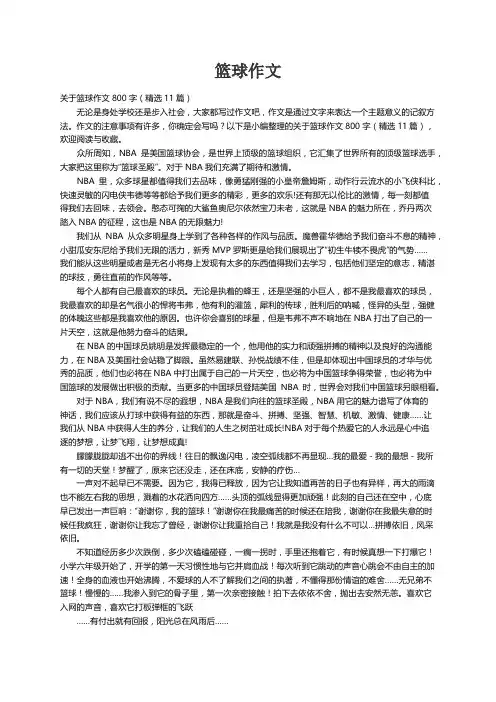 关于篮球作文800字（精选11篇）