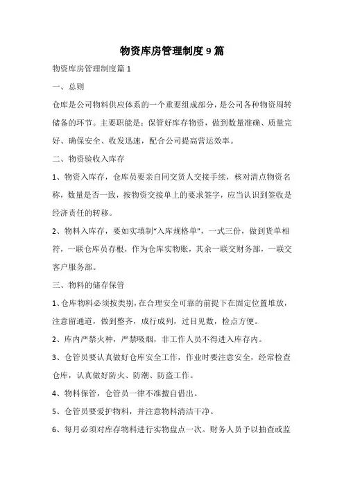 物资库房管理制度