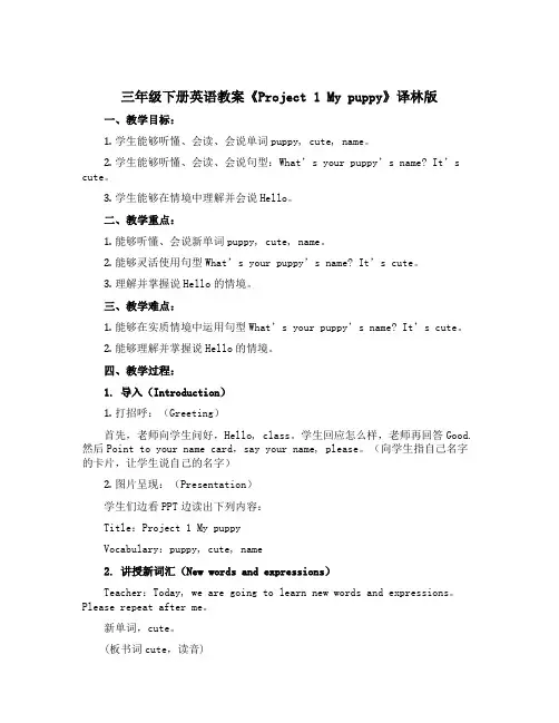 三年级下册英语教案 《Project 1 My puppy》 译林版
