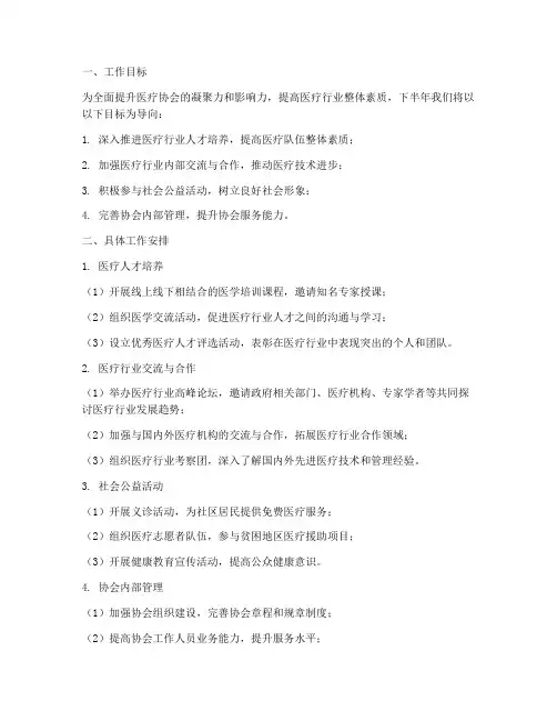 医疗协会下半年工作计划