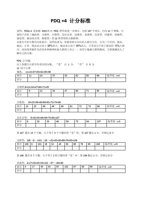 PDQ4计分标准