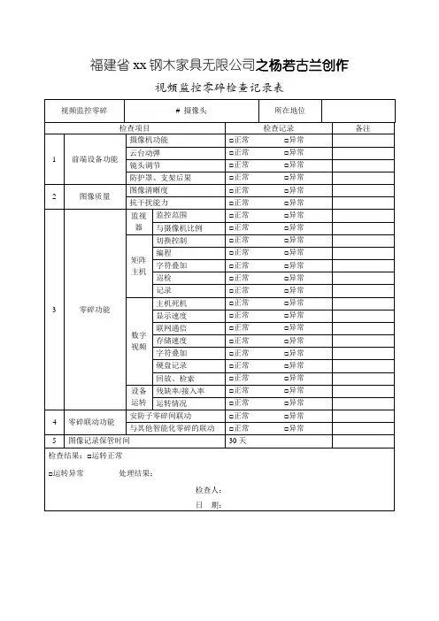 视频监控系统检查记录表