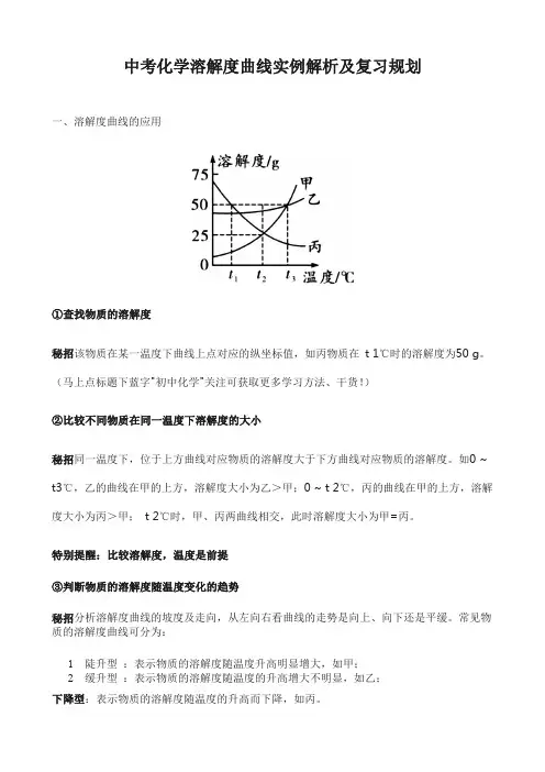 中考化学溶解度曲线实例解析及复习规划