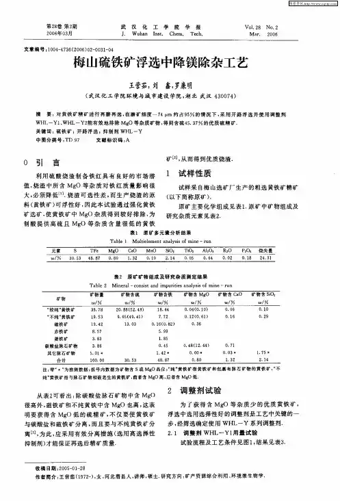 梅山硫铁矿浮选中降镁除杂工艺