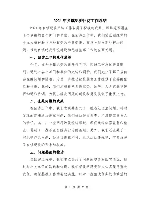 2024年乡镇纪委回访工作总结