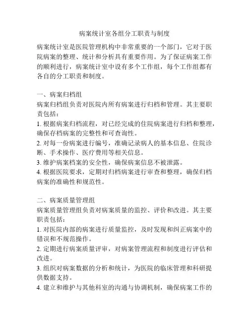 病案统计室各组分工职责与制度