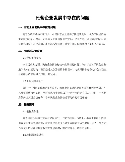 民营企业发展中存在的问题