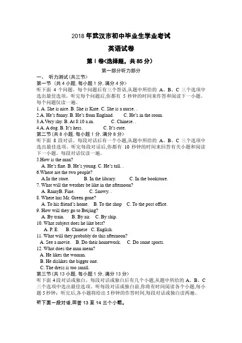 2018年湖北省武汉市中考英语试卷含答案