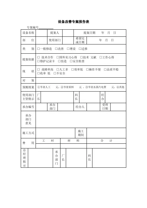 设备改善专案报告表