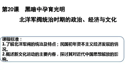 第20课 北洋军阀统治时期的政治、经济与文化 课件-高中历史统编版2019必修中外历史纲要上册