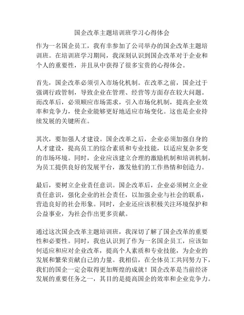国企改革主题培训班学习心得体会