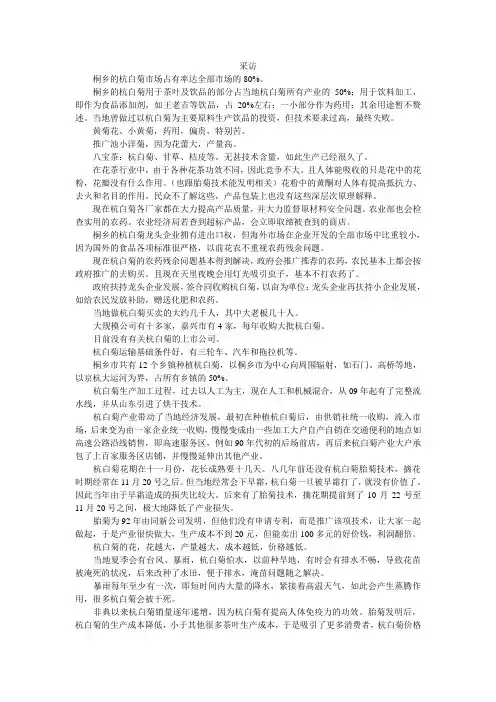 关于杭白菊目前情况及发展状况的采访