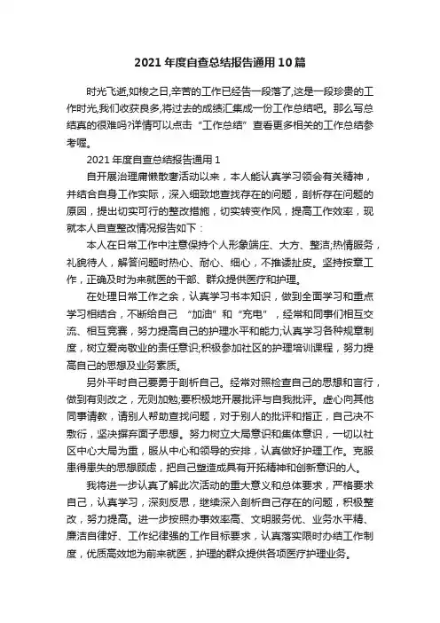 2021年度自查总结报告通用10篇