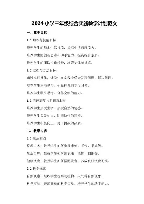 2024小学三年级综合实践教学计划范文