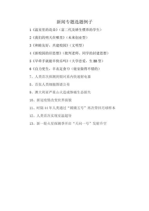 新闻专题选题例子