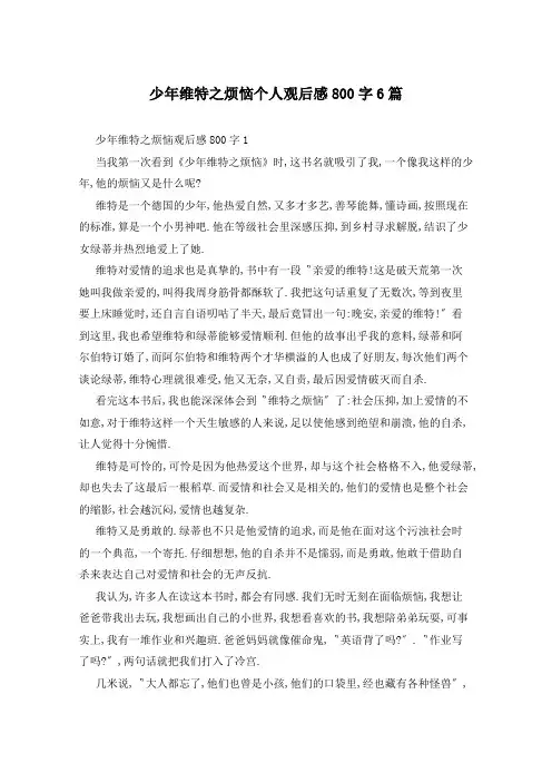 少年维特之烦恼个人观后感800字6篇