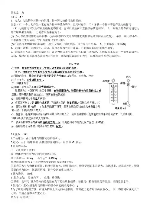 (完整word版)2017八年级下册物理笔记汇总