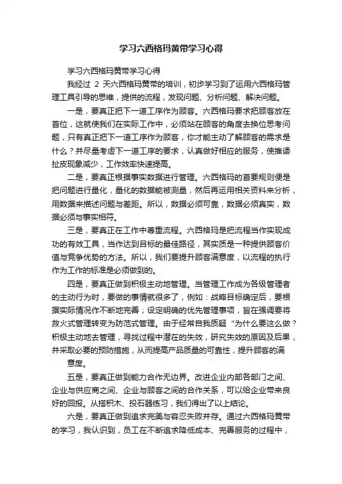 学习六西格玛黄带学习心得