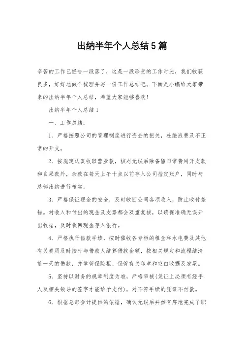 出纳半年个人总结5篇