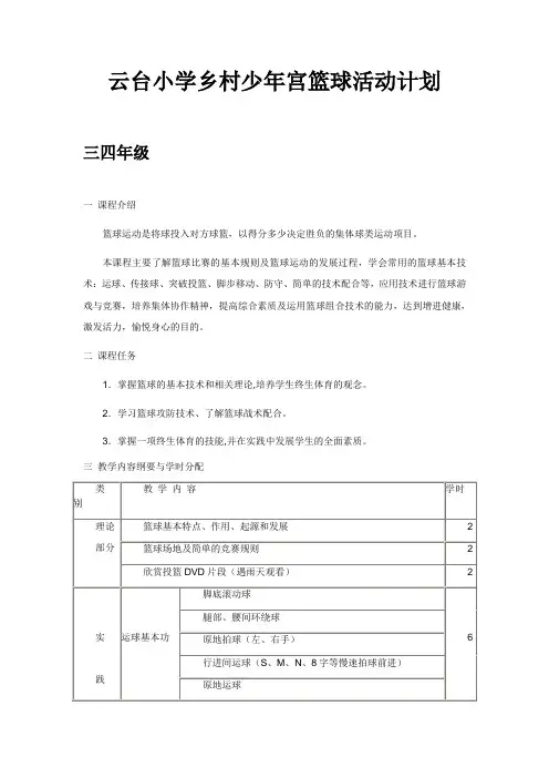 乡村少年宫_篮球活动计划