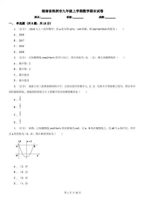 湖南省株洲市九年级上学期数学期末试卷