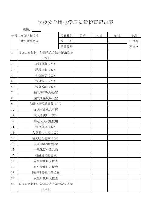 学校安全用电学习质量检查记录表