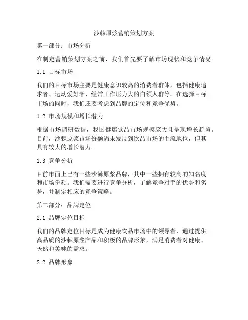 沙棘原浆营销策划方案