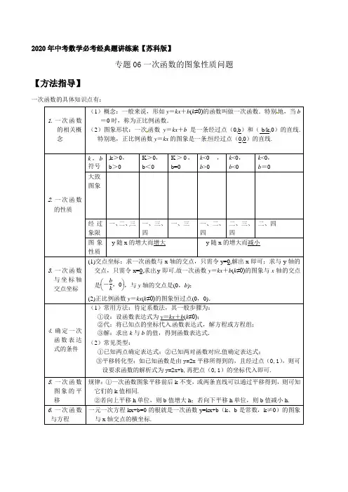 专题06一次函数的图象性质问题(解析版)【苏科版】   2020年中考数学必考经典题讲练案(江苏专用)