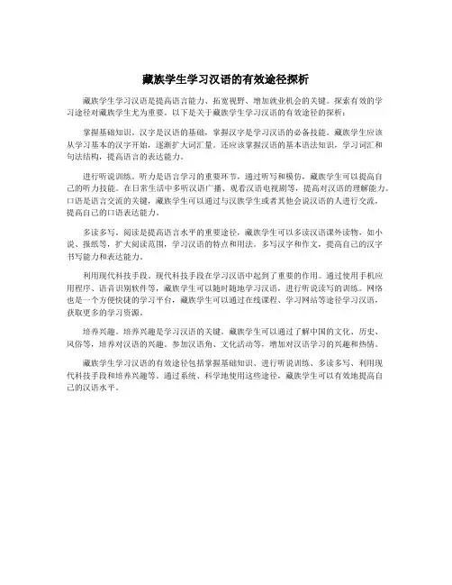 藏族学生学习汉语的有效途径探析