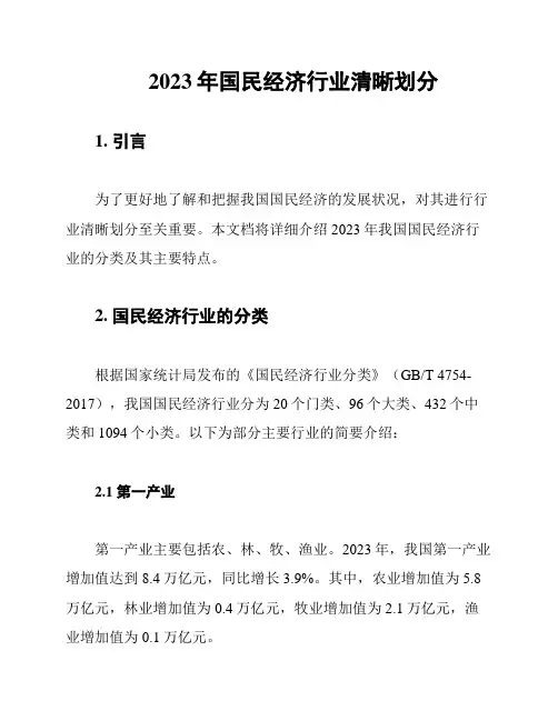 2023年国民经济行业清晰划分