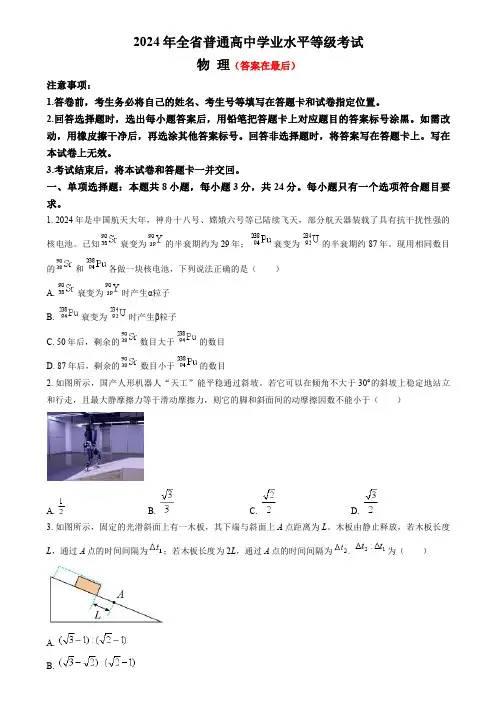 2024年高考真题——物理(山东卷)含答案
