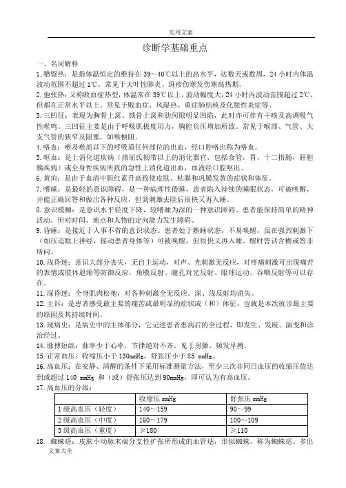 西医诊断学基础复习重点