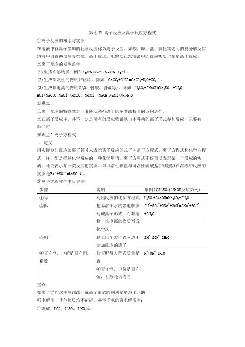 离子反应及离子反应方程式知识点