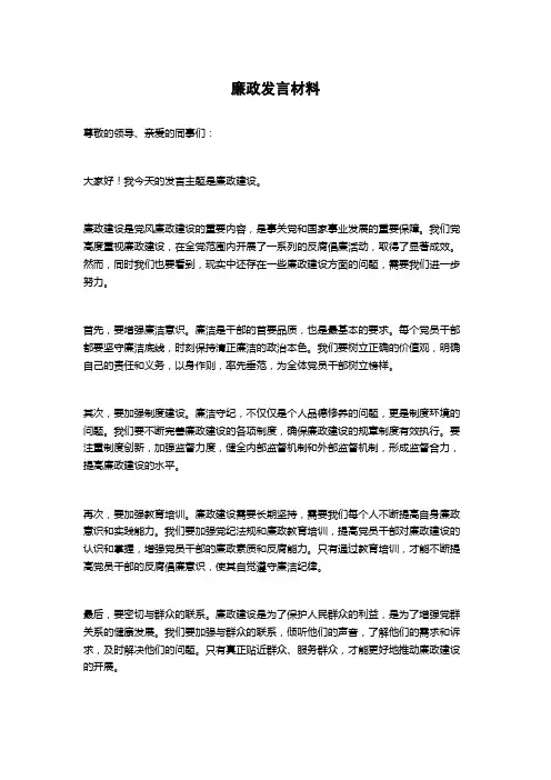 廉政发言材料