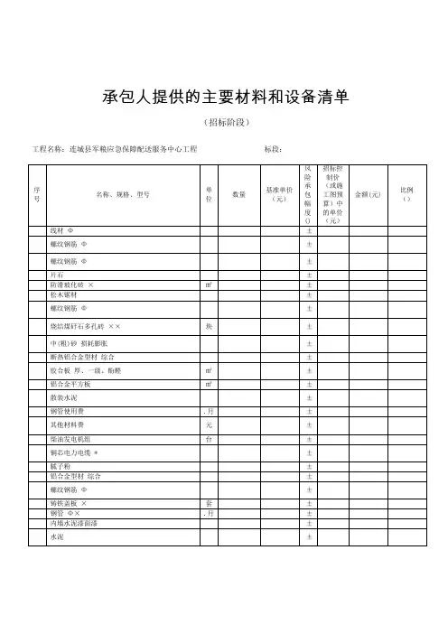 承包人提供的主要材料和设备清单