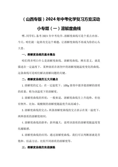 2024年中考化学复习方案滚动小专题溶解度曲线