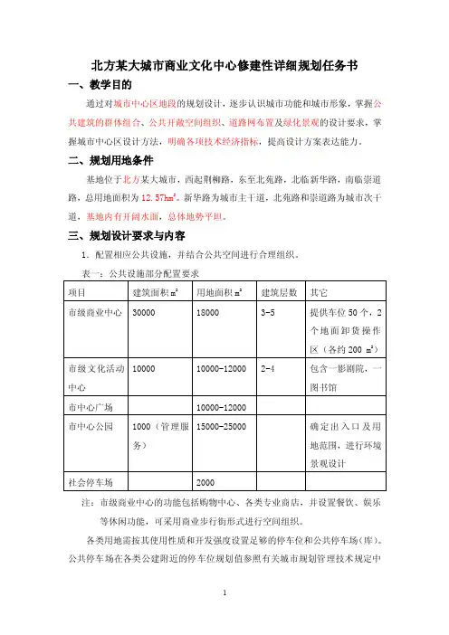 某城市中心区修建性详细规划设计任务书