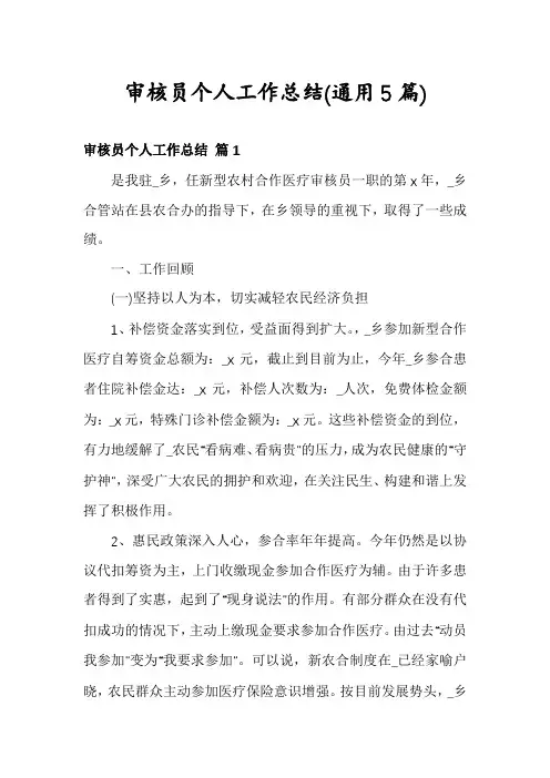 审核员个人工作总结(通用5篇)