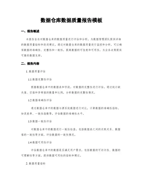 数据仓库数据质量报告模板