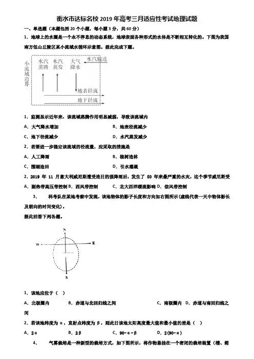 衡水市达标名校2019年高考三月适应性考试地理试题含解析