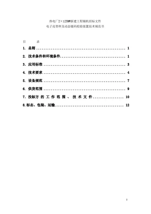 电子皮带秤及动态链码校验装置技术规范书