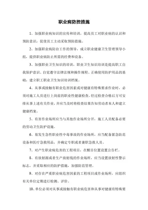 职业病防控措施