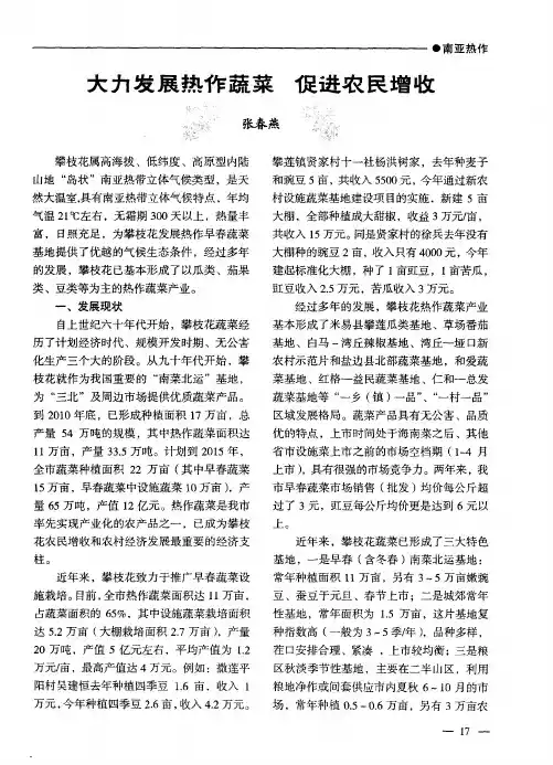 大力发展热作蔬菜 促进农民增收