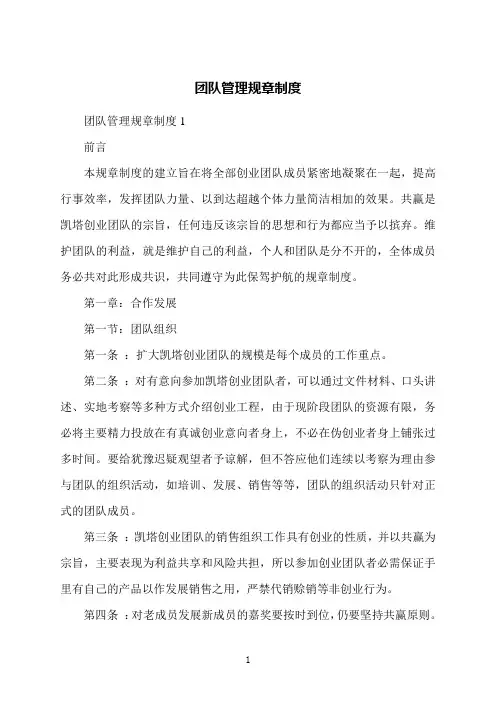 团队管理规章制度