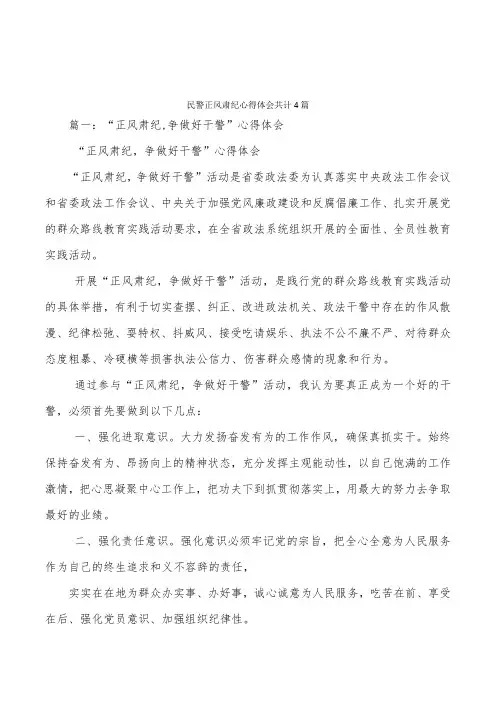 民警正风肃纪心得体会共计4篇