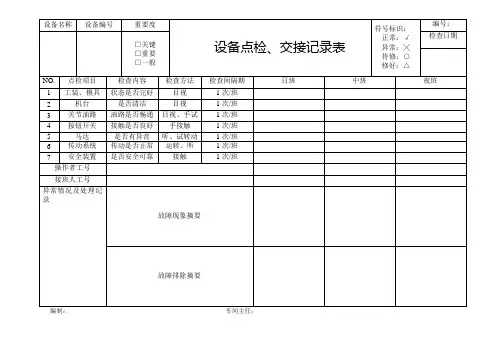 D 设备点检、交接记录表